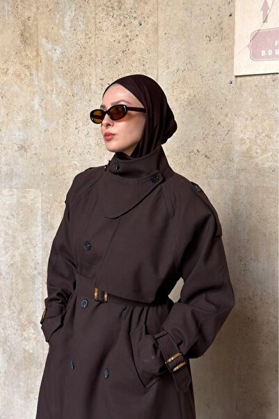 fayaboutique.com Kahverengi Yaka Detaylı Yunia Trençkot