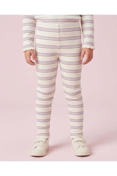 REDTAG Girls White Striped Rib Leggings