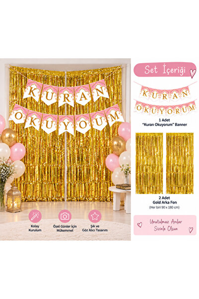 Dizayn Parti Evi Kuran Okuyorum Banner ve Gold Arka Fon Seti – 2 Adet 90x180 ...