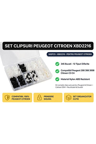 OEM Set of 345 Car Clips Peugeot Citroen XBD2216 - 12 Types of Interior Bodyw...