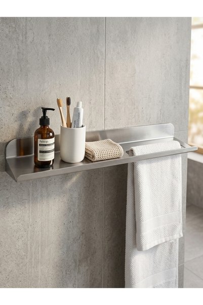 BERFİNO Paslanmaz Çelik Yapışkanlı Raflı Havluluk Delmeden Montaj Banyo Rafı ...