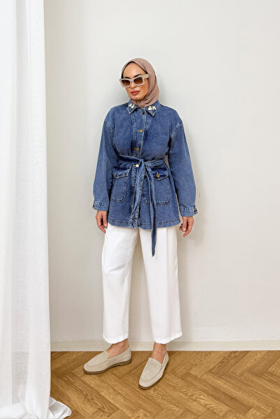 Melike Tatar Aksesuarlı Denim Ceket 3-721