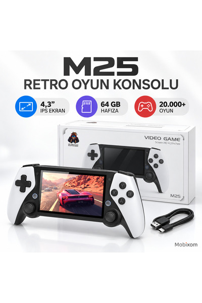M25 Retro Oyun Konsolu 4,3″ IPS Ekran 64 GB 20.000+ Oyun 25 Emülatör
