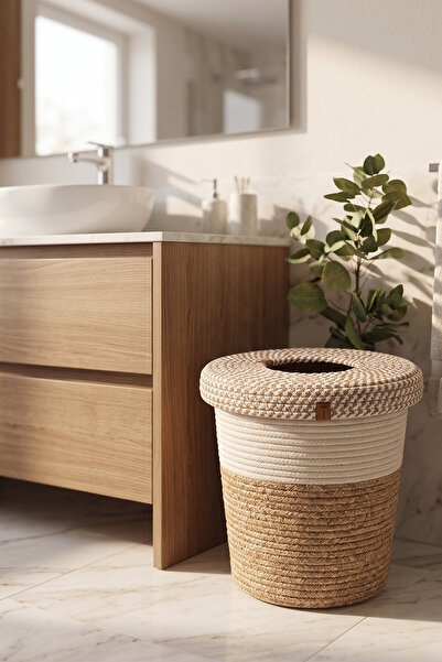 Villadia Home Textile Jüt Örgü Çöp Sepeti Kapaklı Çok Amaçlı Dekoratif Sepet ...