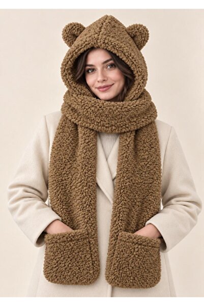 Wearflawless Women's Imported Teddy Plush Scarf with Ears, Hood, Pockets, and...