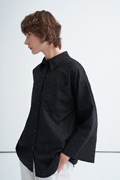 EBU Prive Women's Embroidered Pocket Shirt Black