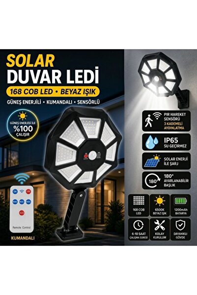 Özasya AVM 168 LED Solar LED Büyük Dış Mekân Lambası, Hareket Sensörlü, Kuman...