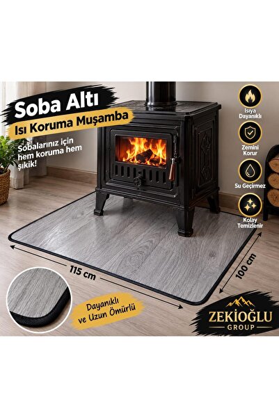 Muhtelif AHŞAP DESENLİ Dikili Soba altı Muşamba 100 x 115 CM Isı Koruyucu Sob...