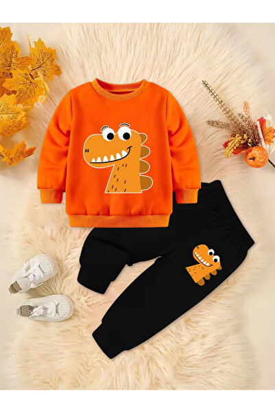 Machetta Children's Unisex Crew Neck Dinosaur Printed Sweatshirt and Sweatpan...