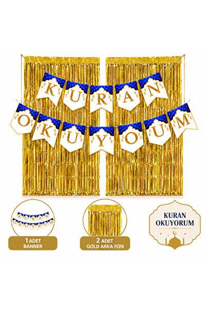 Dizayn Parti Evi Kuran Okuyorum Banner ve Gold Arka Fon Seti – 2 Adet 90x180 ...