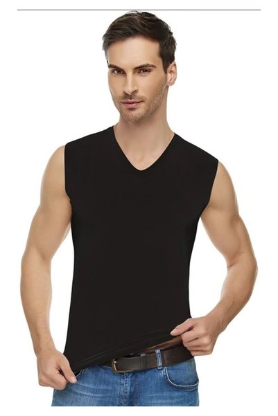 Tutku Elt1305 / Elite Elastane V-Neck Zero Sleeve (3 Pieces) | Black
