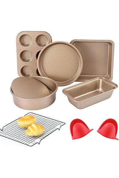 EYSOO Nonstick Bakeware Set 7 Pcs Baking Pans Set- Pizza Tray, Round/Square P...