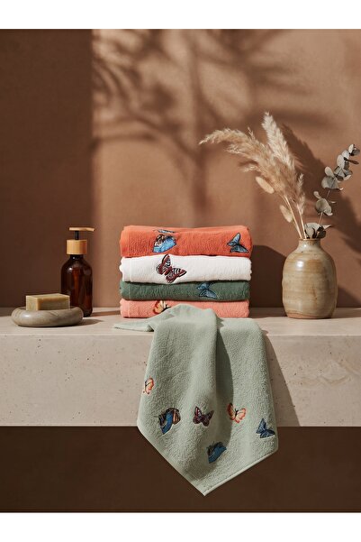 Rivaİstanbul Butterfly Embroidered 100% Cotton 5-Piece Towel Set 50X90 cm
