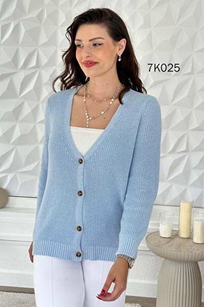İnce Topuk V-Neck Buttoned Knitwear Cardigan 7K025