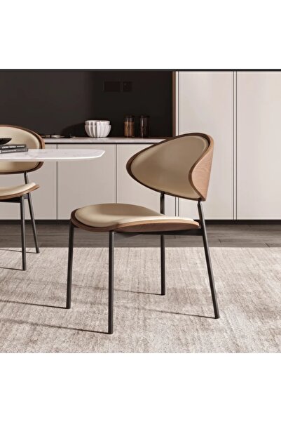 Vi Markets A modern chair with a curved silhouette, combining warm wood detai...