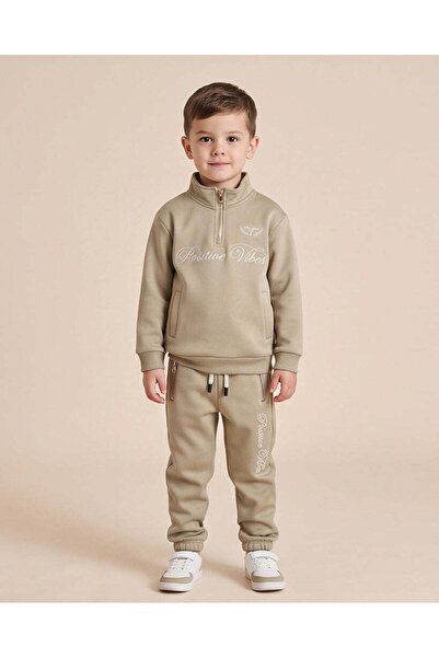 REDTAG Boys Beige Slogan Print Tracksuit 2 Piece