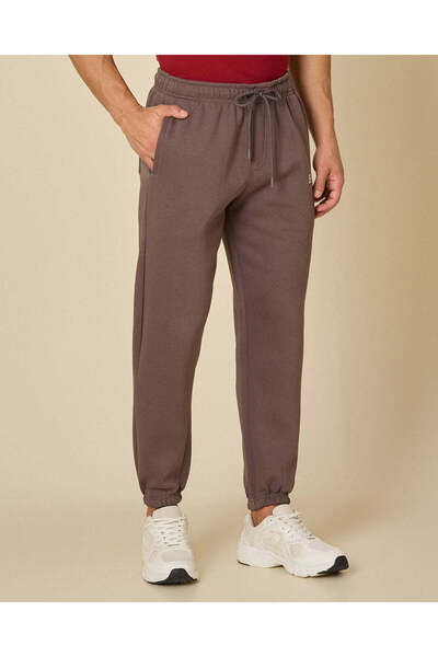 REDTAG Men Brown Basic Fleece Jogger Track Pants