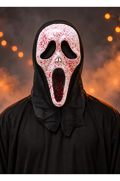 Çığlık Maskesi Halloween Korku Maskesi Kanlı Beyaz Yüz Maskesi Cadılar Bayramı Kostüm Aksesuarı