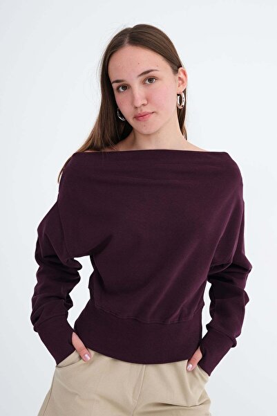 Addax Kayık Neckline Crop Sweatshirt S06044