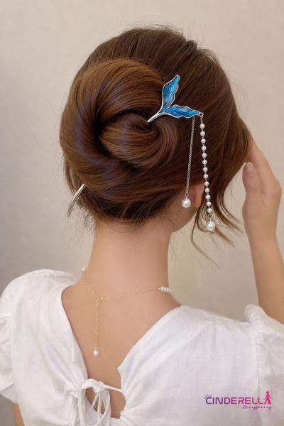 Cinderella Denizkızı Balık Kuyruğu Sallantılı İncili Topuz Tokası 18cm - Sede...