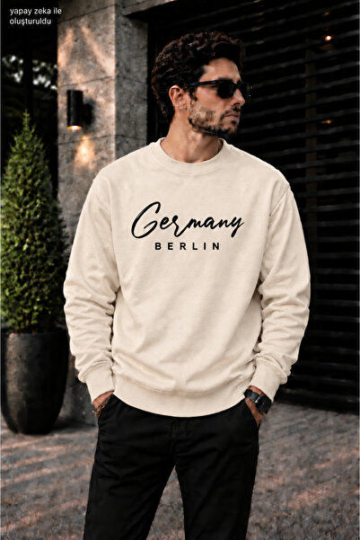 caddekombin Men's Germany Calligraphy Written Crew Neck Casual Regular Fit Sw...