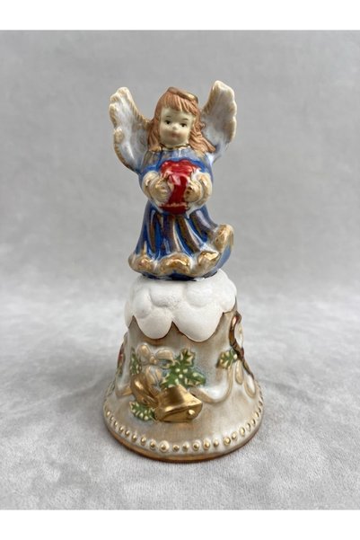 Genel Markalar Melek Figürlü Porselen Çan Biblo - Vintage Dekor - 16.5 cm