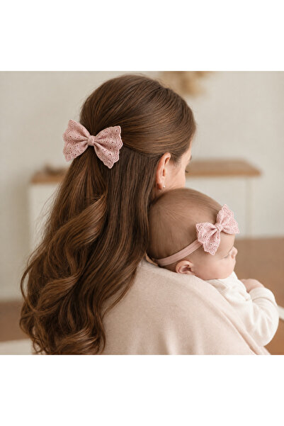 egomi kalpten gelen elle üretilen Mother Baby Fisto Fabric Bow Buckle Set