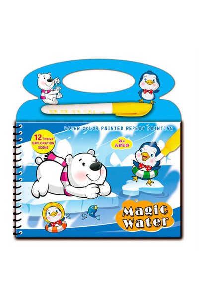 Magic Water Kutup ve Su Dünyası 4 Sayfa Sihirli Boyama Kitabı Özel Sulu Kalem ile Water Painting Eğitici Aktivite Kitabı