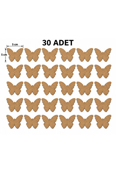 30 Adet Kelebek Dekoratif Obje 5 x 5 cm 3 mm Ham MDF Boyanabilir Lazer Kesim