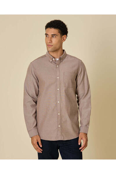 REDTAG Men Brown Plain Oxford Shirt