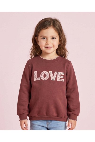 REDTAG Girls Burgandy Love applique sweatshirt