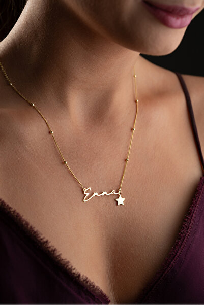 beonejewelry 925 Ayar Gümüş Kişiye Özel Yıldız Plaka Detaylı İsim Kolye