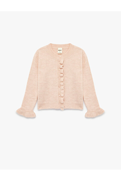Koton Ruffled Long Sleeve Buttoned Crew Neck Knitwear Cardigan