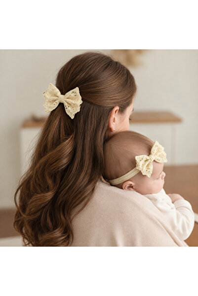 egomi kalpten gelen elle üretilen Mother Baby Fisto Fabric Bow Buckle Set