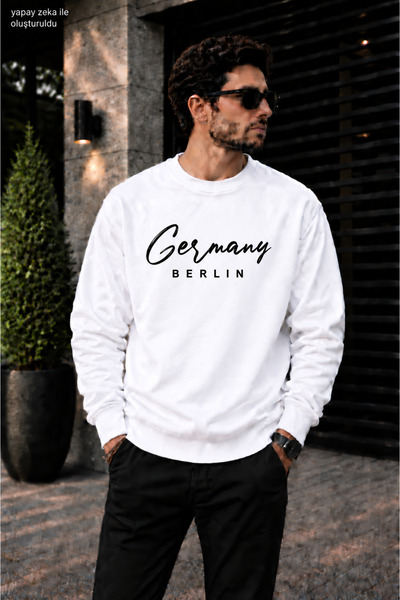 caddekombin Men's Germany Calligraphy Written Crew Neck Casual Regular Fit Sw...