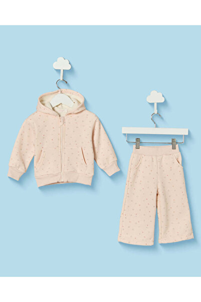 REDTAG Infant Girls Pink Printed Hooded Jogger Set (2 Piece)
