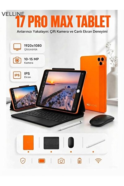VELLİNE 17 Pro Max 10.1 inç FHD Tablet IPS Ekran Klavye Mouse Kalem Seti Andr...