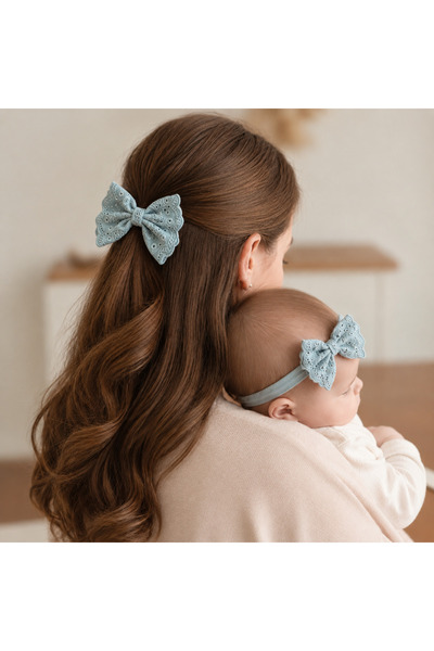 egomi kalpten gelen elle üretilen Mother Baby Fisto Fabric Bow Buckle Set