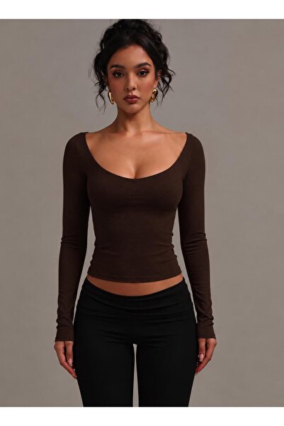 MEGOMEL U Yaka Basic Uzun Kollu Body Full Likralı Tam kalıp