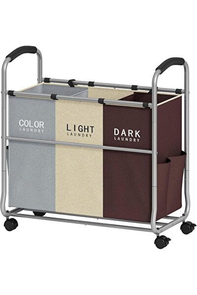Tajsoon 3 Bag Laundry Cart, Laundry Hamper Sorter with Heavy Duty Lockable Wh...