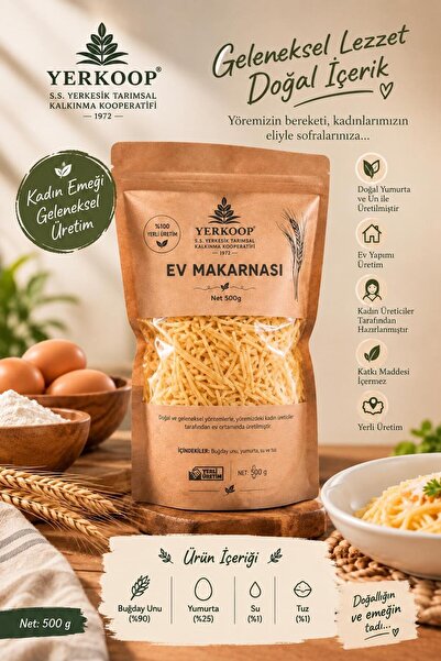 yerkoop Ev Yapımı Geleneksel Erişte 500g - Köy Yumurtalı, El Açması Kadın Eli...