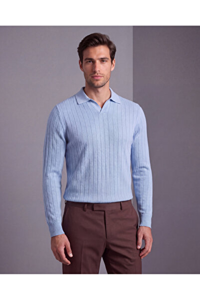 Aymood Men's shirt collar line patterned knitwear