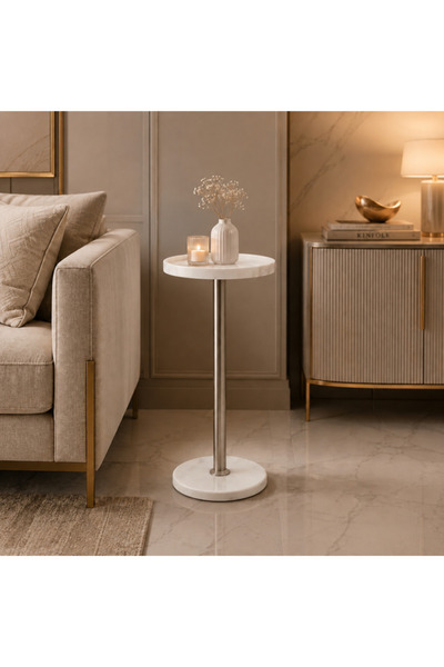 PLUS 4 Modern Side Table Marble and Metal Height 58cm