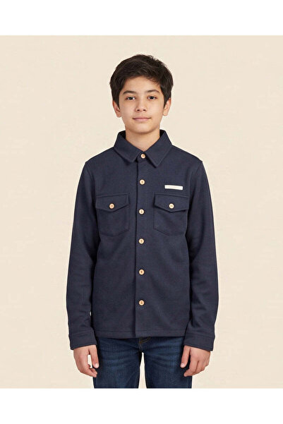 REDTAG Senior Boys Navy Shacket Style Sweatshirt