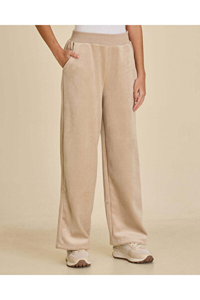REDTAG Senior Girls Beige Wide Leg Velour Pants