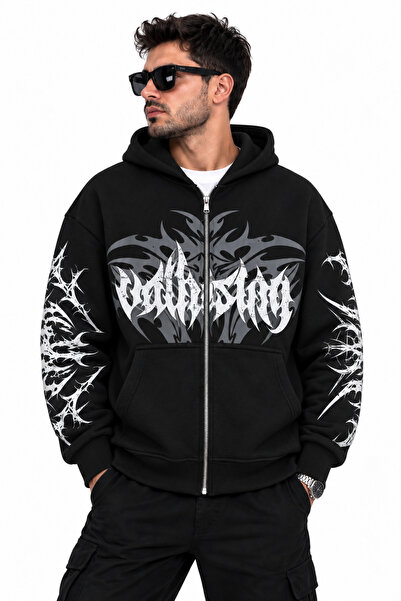 Unisex Baskılı Fermuarlı Şardonlu Sweatshirt