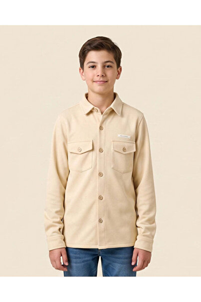 REDTAG Senior Boys Ivory Shacket Style Sweatshirt