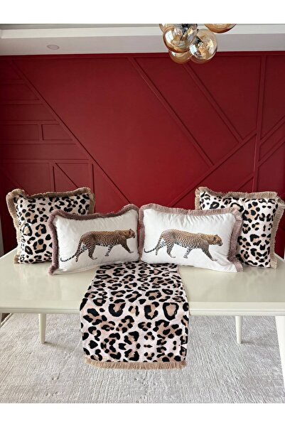 PELİN ABAKA Σειρά LEOPARDO, Σετ 5 τεμαχίων από ύφασμα σουέτ με κρόσσια, κάλυμ...