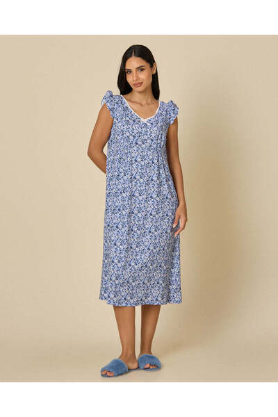 REDTAG Women Blue Floral Printed Nightgown
