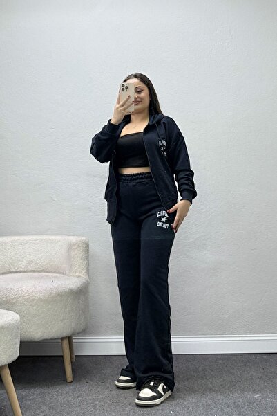 BELENDİR Women's 3 Thread Non-Threaded Tracksuit Set Navy Blue